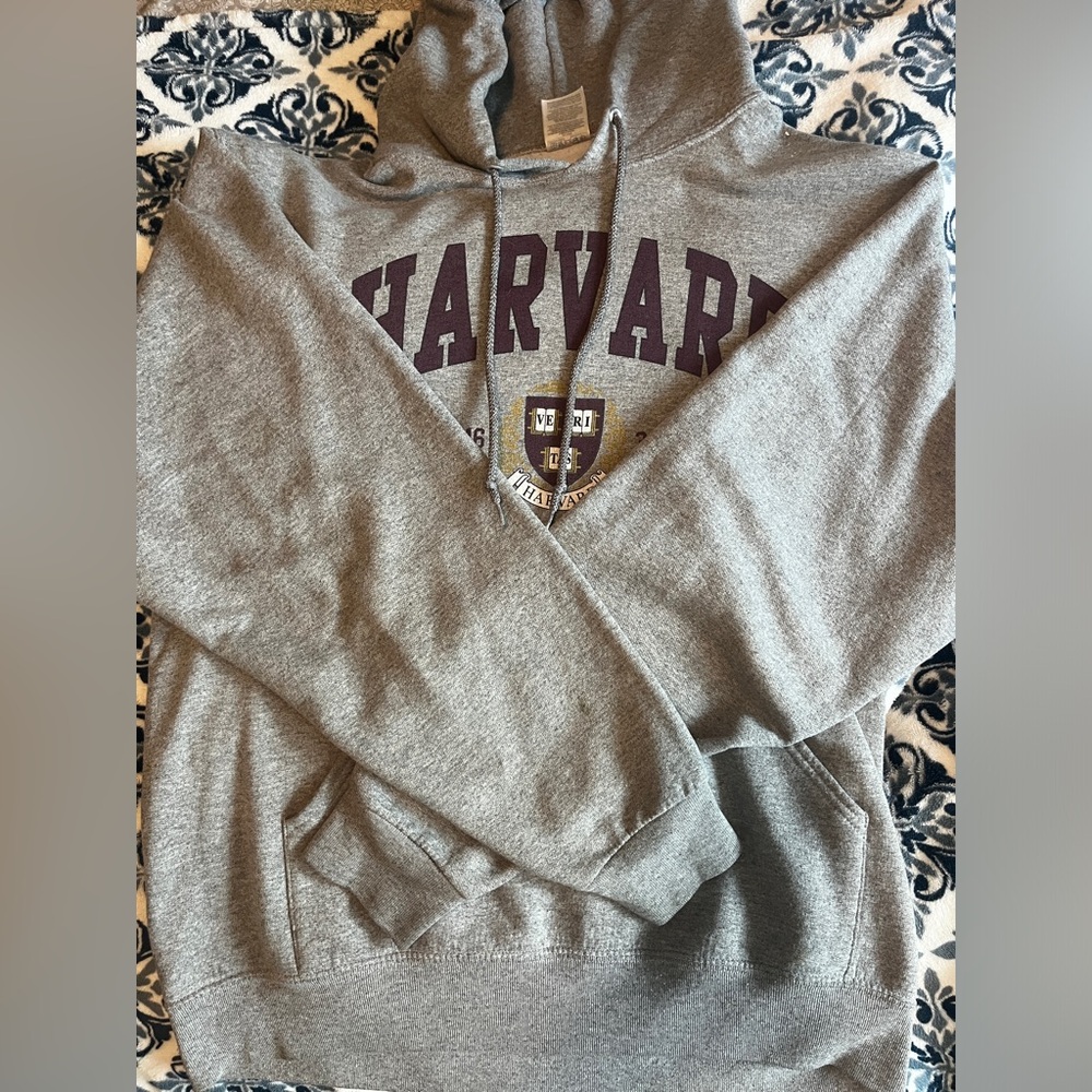 Grey and Burgundy Harvard Hoodie